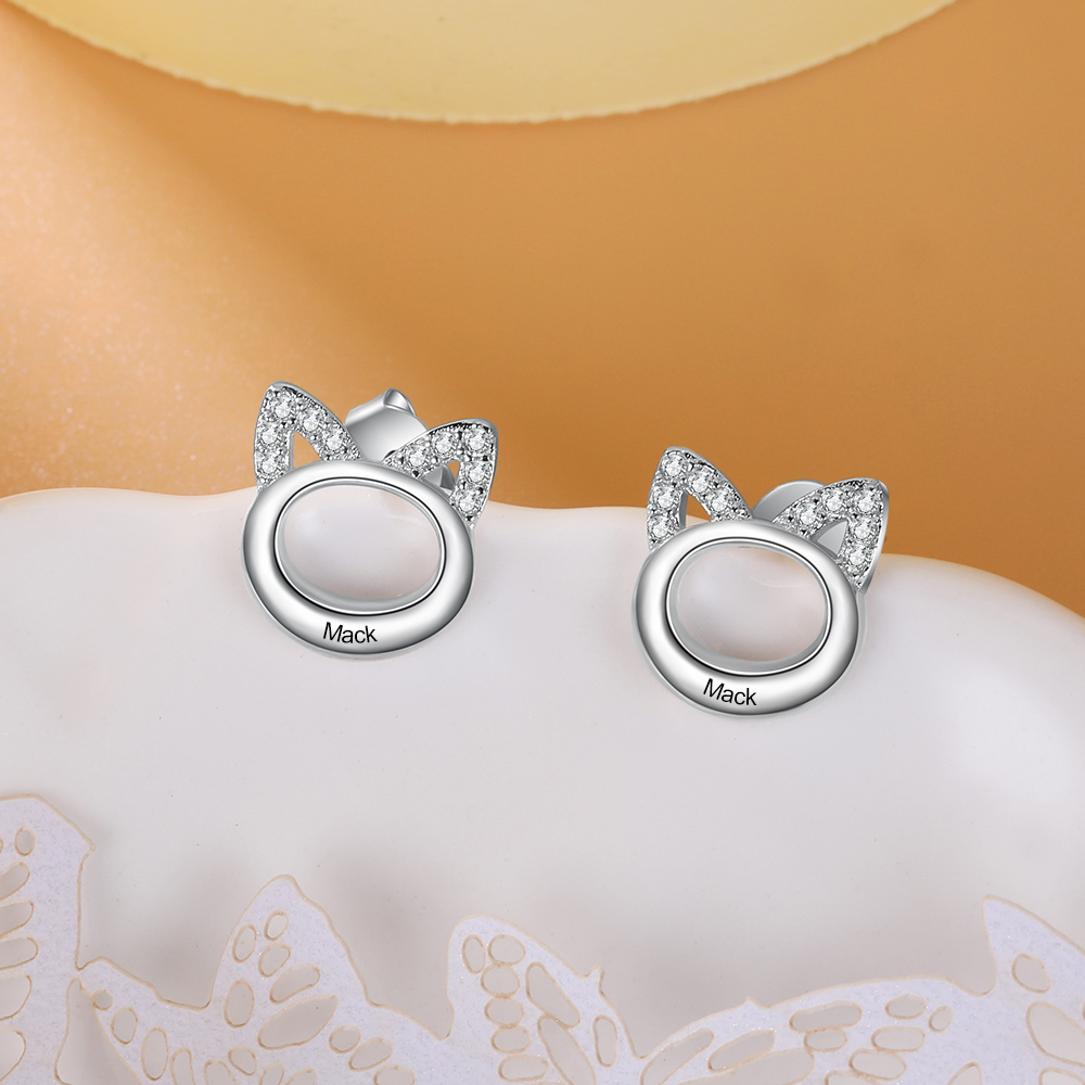1 Name-Personalized Cat Earrings Custom Name for Women-Lovesyouforever