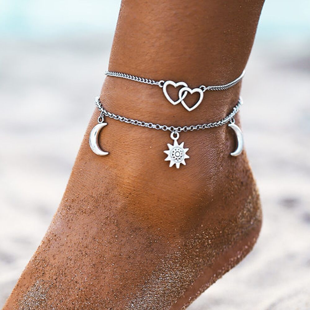 Bohemia Sun and Moon Anklet Summer Beach Accessories Double Layer Anklet-Lovesyouforever