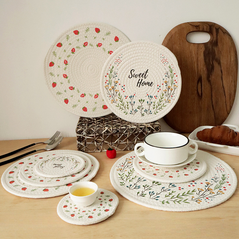 Woven Insulated Table Mat, Light Luxury Nordic Cotton Printed Placemat, Plate Mat, Cup Mat, Round Pot Mat, Bowl Mat-Lovesyouforever
