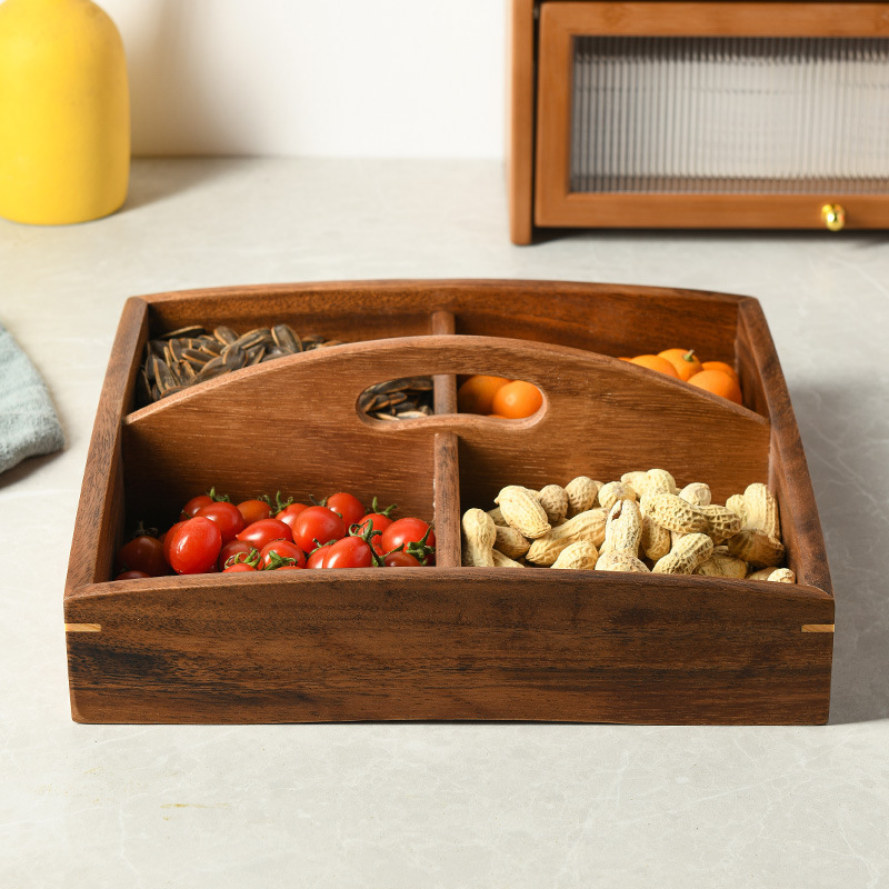 Walnut wood solid wood tray Japanese-style rectangular snack box wooden fruit tray household candy and tea tray dry fruit box-Lovesyouforever