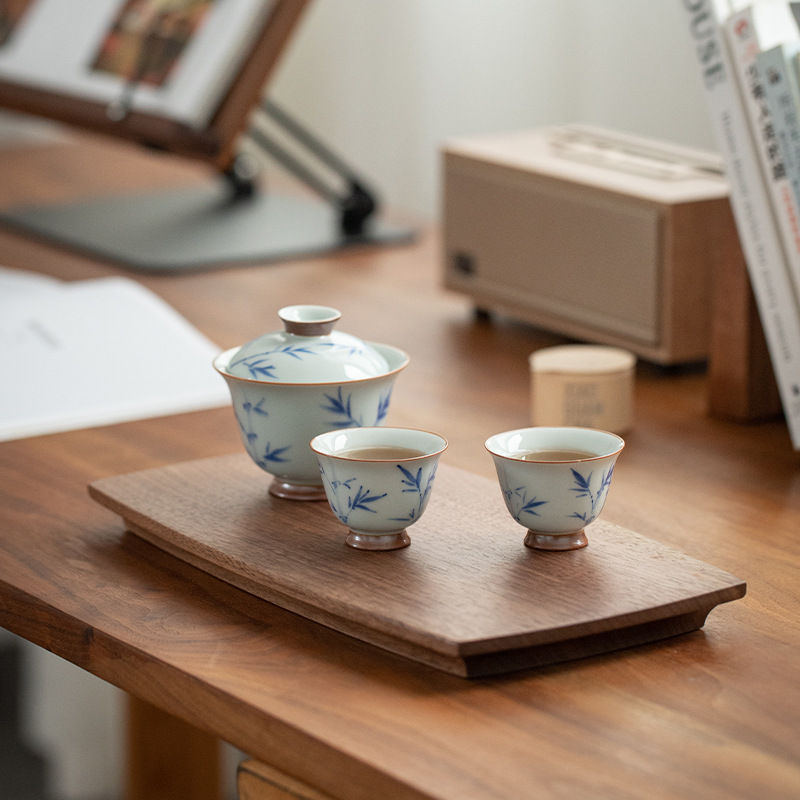 Simple wooden tray in Japanese style for tea cups, solid wood home-use handmade coffee tray, exquisite wooden snack tray-Lovesyouforever
