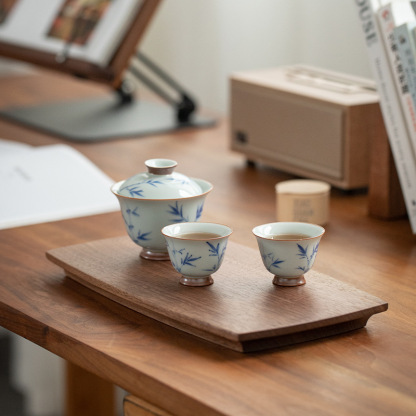 Simple wooden tray in Japanese style for tea cups, solid wood home-use handmade coffee tray, exquisite wooden snack tray-Lovesyouforever
