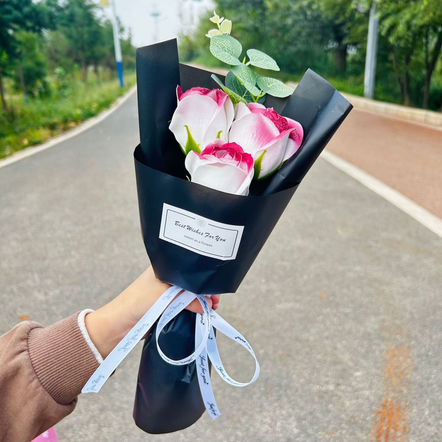 Finished crushed ice blue rose bouquet, soap flowers, Qixi Festival gift, graduation bouquet, gift for best friend, photo decoration, artificial flowers-Lovesyouforever