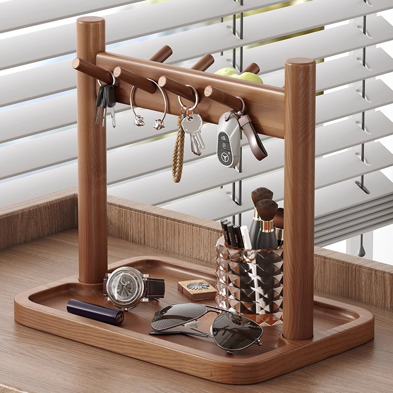 Entryway Storage Rack Key Holder Vintage Style Desktop Solid Wood Organizer Decorative Glasses Watch Display Rack-Lovesyouforever