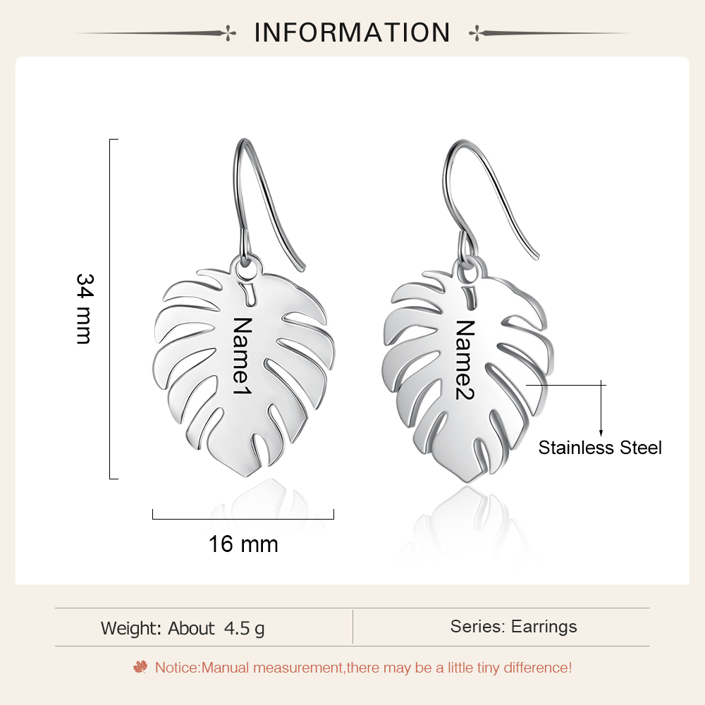 Leaf Earrings 2 Personalized First Names for Women-Lovesyouforever