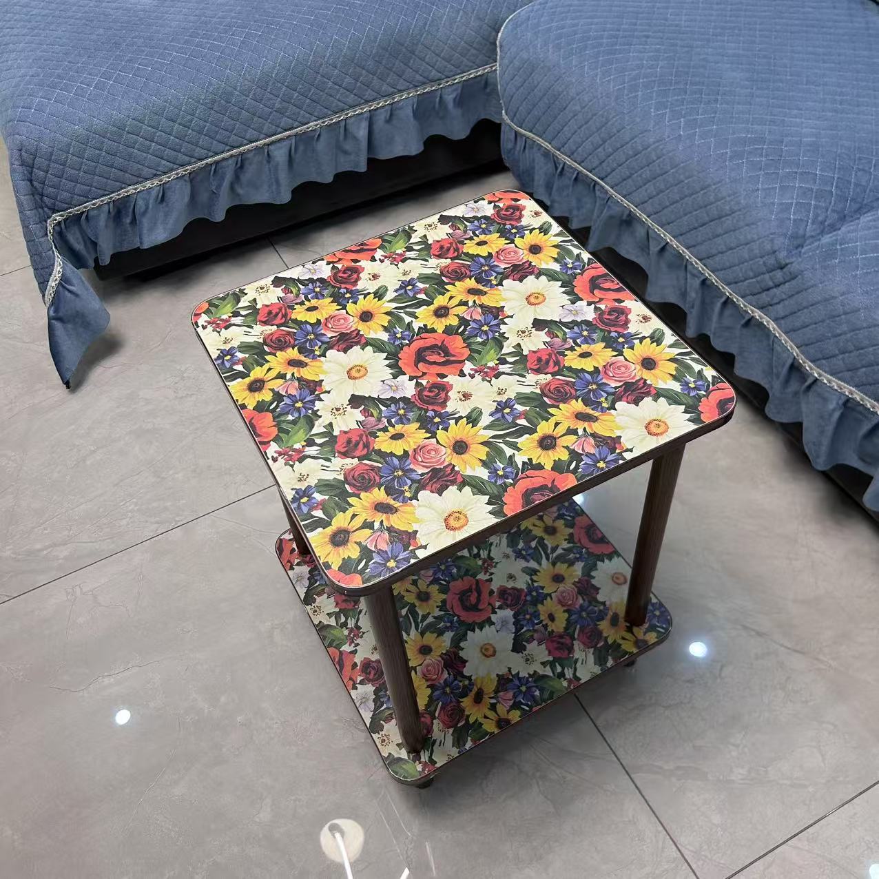 Mandala side table, coffee table, sofa side cabinet, Nordic pattern, trendy bedroom double-layer small table, living room bedside corner table-Lovesyouforever
