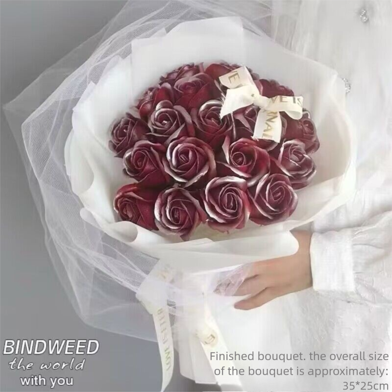 Crushed Ice Blue Artificial Rose Eternal Flower Bouquet, Soap Dried Flowers, Graduation Birthday Gift for Girlfriend, Best Friend, Valentine's Day-Lovesyouforever