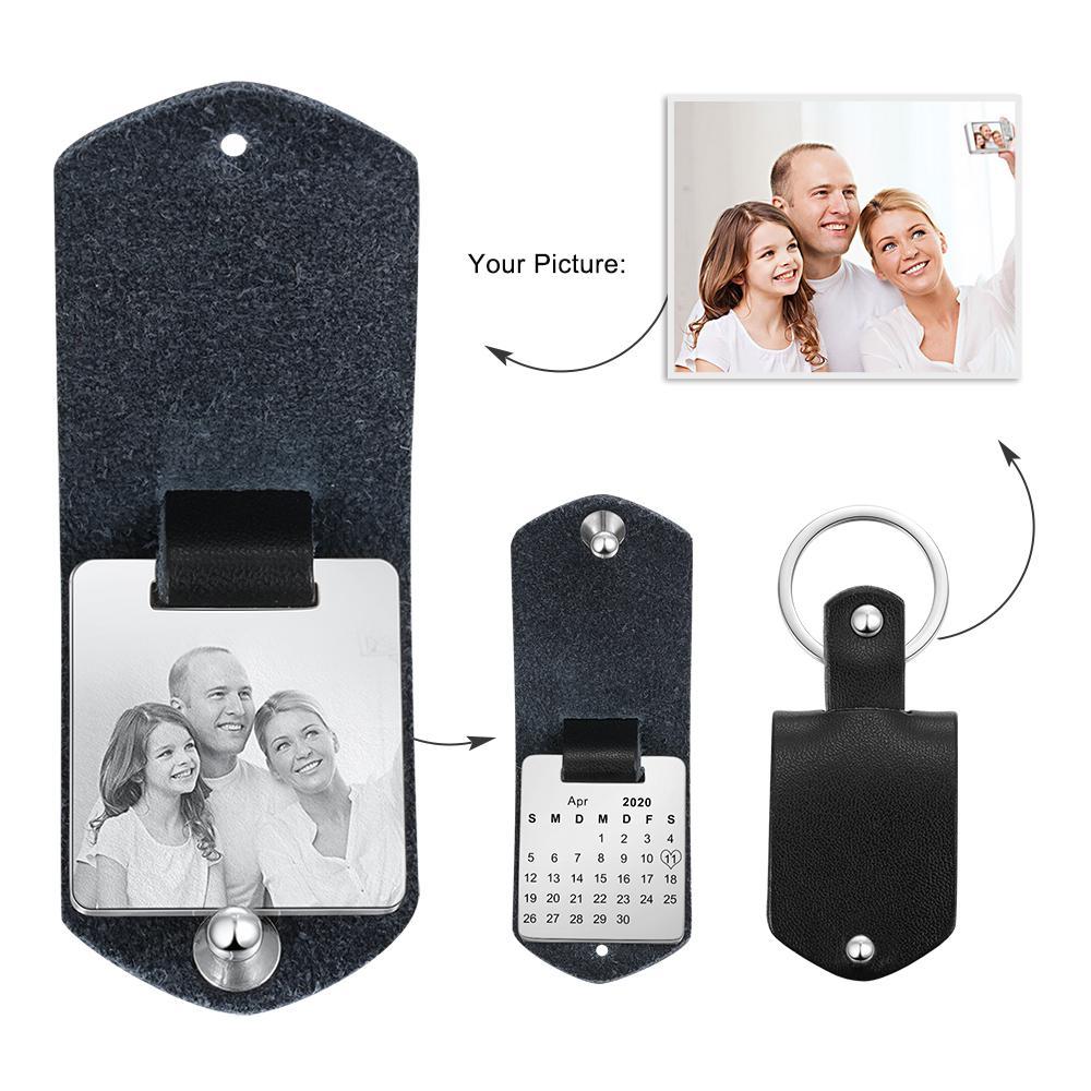 Personalized Photo Leather Keychain with Calendar-Lovesyouforever