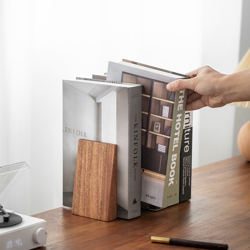 Back-to-school wooden simple beveled edge desktop book stand, thickened wooden book holder, solid wood storage desk walnut book stopper-Lovesyouforever