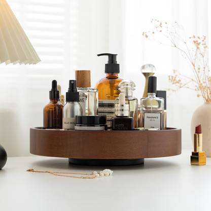 Solid wood cosmetic storage box, rotating solid wood desktop vanity table, skincare product shelf, exquisite display tray-Lovesyouforever