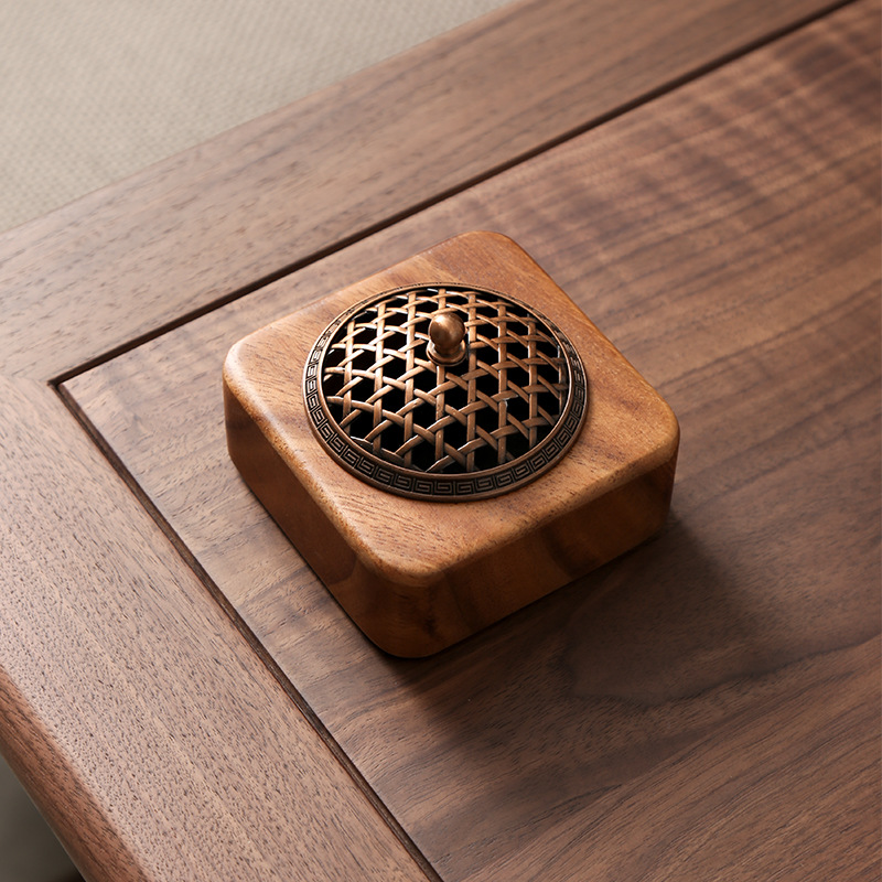 South American walnut wood Chinese-style incense burner for home use in living room and bedroom, solid wood aromatherapy burner, round hollow incense box, incense holder, decorative piece-Lovesyouforever