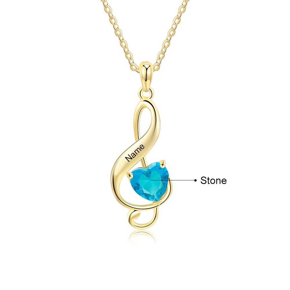 Musical Notes Pendant Necklace 1 Personalized First Name with Birthstone-Lovesyouforever