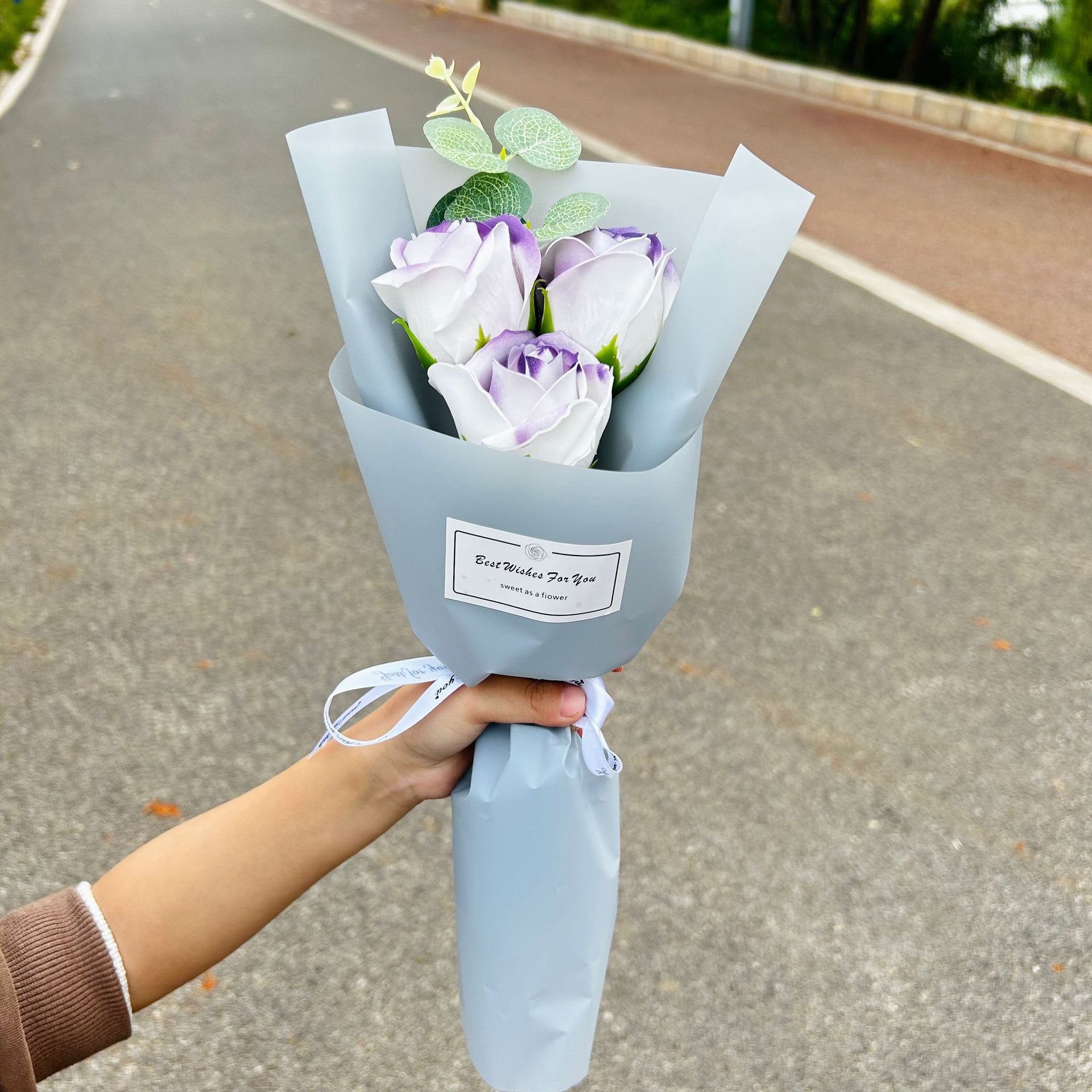 Finished crushed ice blue rose bouquet, soap flowers, Qixi Festival gift, graduation bouquet, gift for best friend, photo decoration, artificial flowers-Lovesyouforever