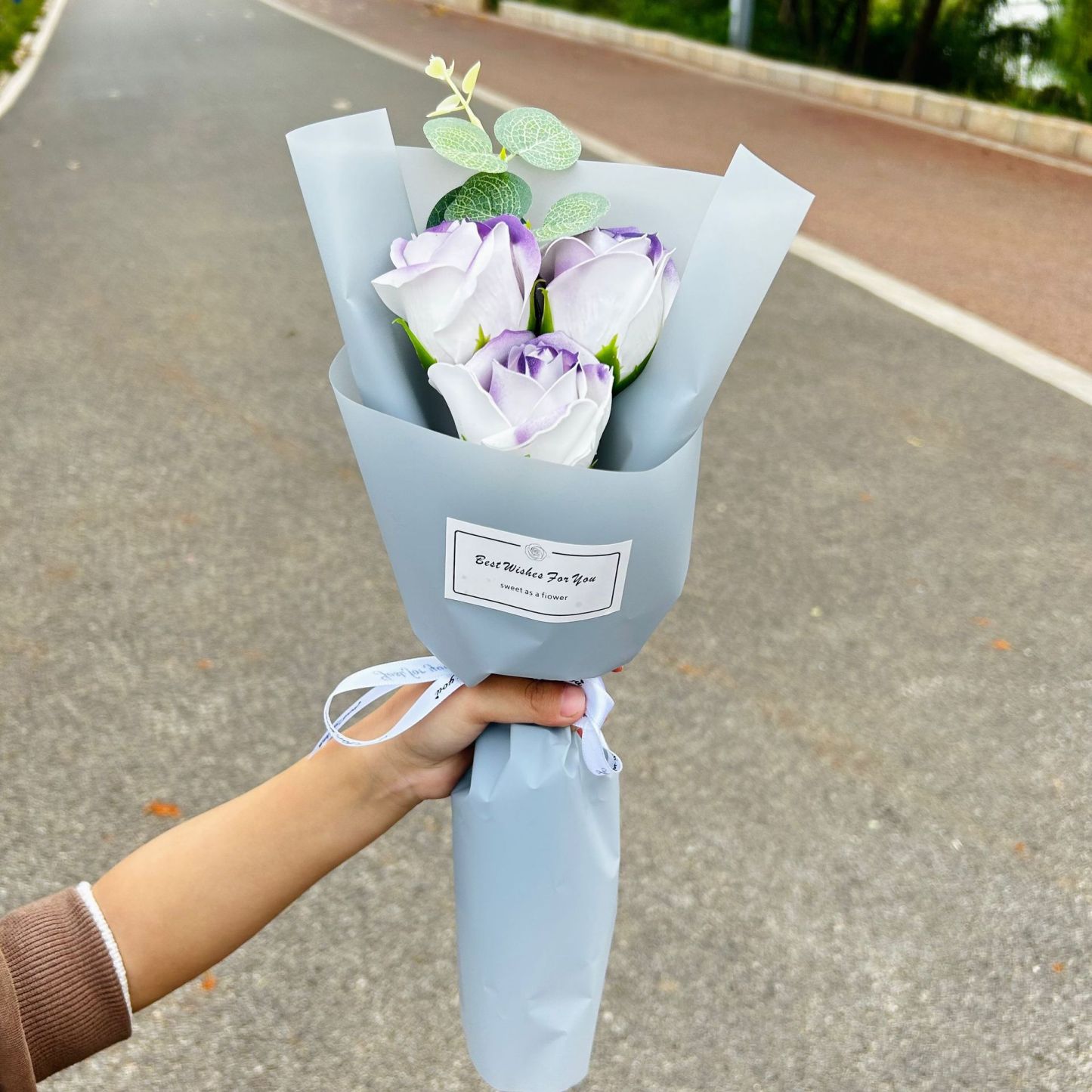 Finished crushed ice blue rose bouquet, soap flowers, Qixi Festival gift, graduation bouquet, gift for best friend, photo decoration, artificial flowers-Lovesyouforever