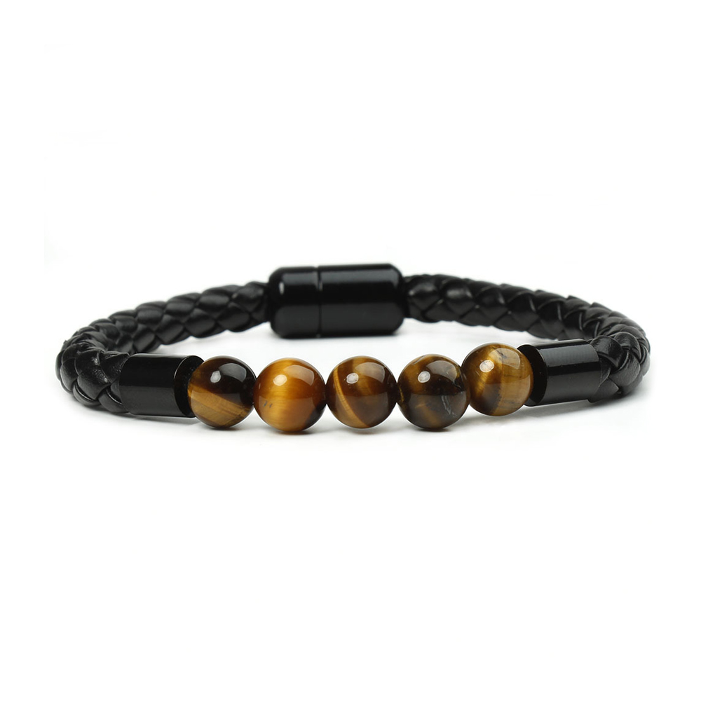 Tiger Eye & Black Onyx Beaded Bracelet – Unique Gift for Him | Jessemade-Lovesyouforever