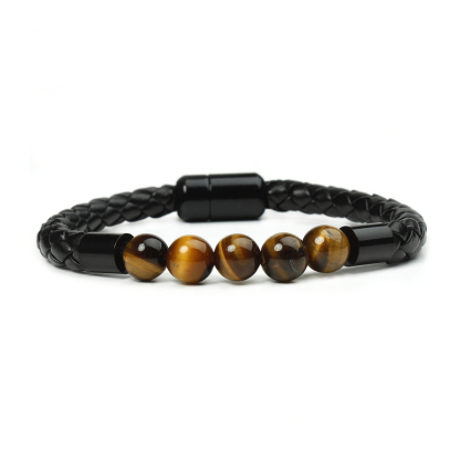 Tiger Eye & Black Onyx Beaded Bracelet – Unique Gift for Him | Jessemade-Lovesyouforever