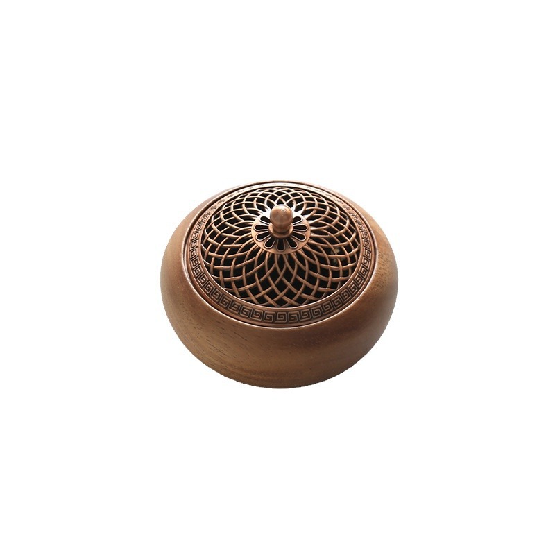 South American walnut wood Chinese-style incense burner for home use in living room and bedroom, solid wood aromatherapy burner, round hollow incense box, incense holder, decorative piece-Lovesyouforever