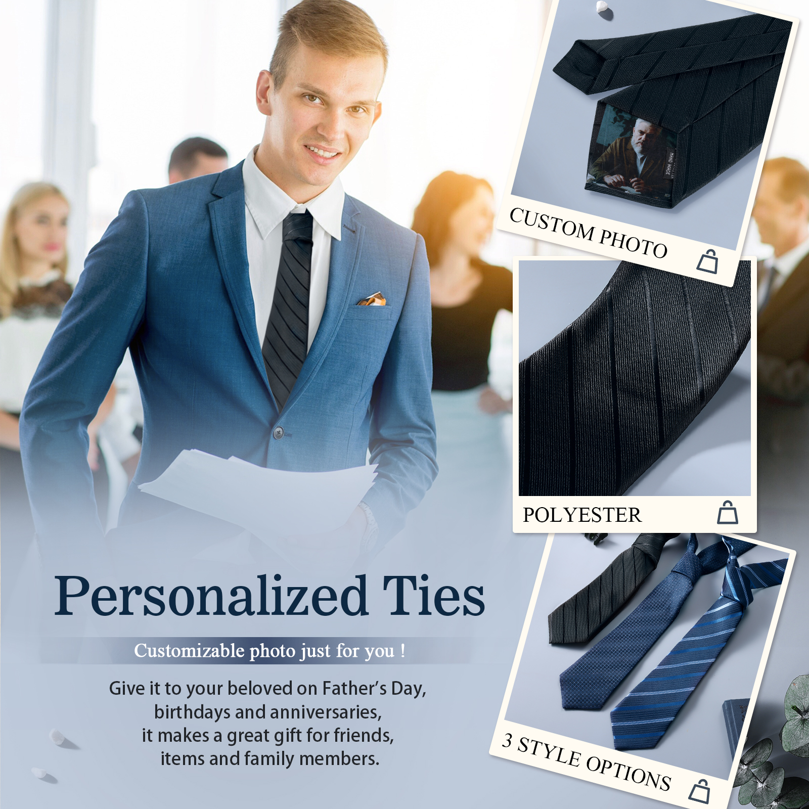 Happy Father's Day Tie with Customizable Photo for Dad-Lovesyouforever