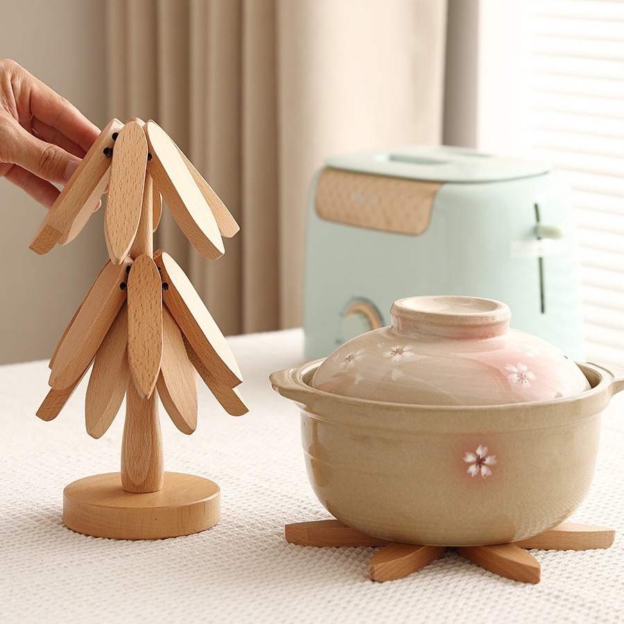 A tree-shaped heat-resistant mat made of solid wood, suitable for high temperatures, for home use in the living room, kitchen, and dining table; creative wooden placemat and anti-scald pot mat-Lovesyouforever