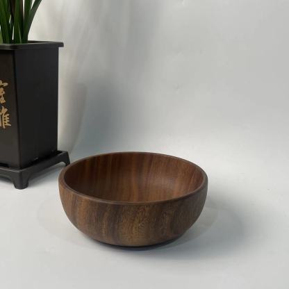Solid walnut wood salad bowl, solid wood flat-bottomed large soup bowl, home use acacia wood exquisite bowl, noodle soup bowl, wooden basin-Lovesyouforever