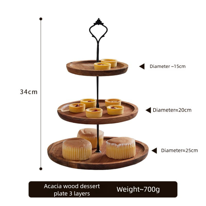 Simple and elegant double-layer dry fruit tray for living room, fruit storage tray, three-layer candy and snack tray, multi-layer wooden tray-Lovesyouforever