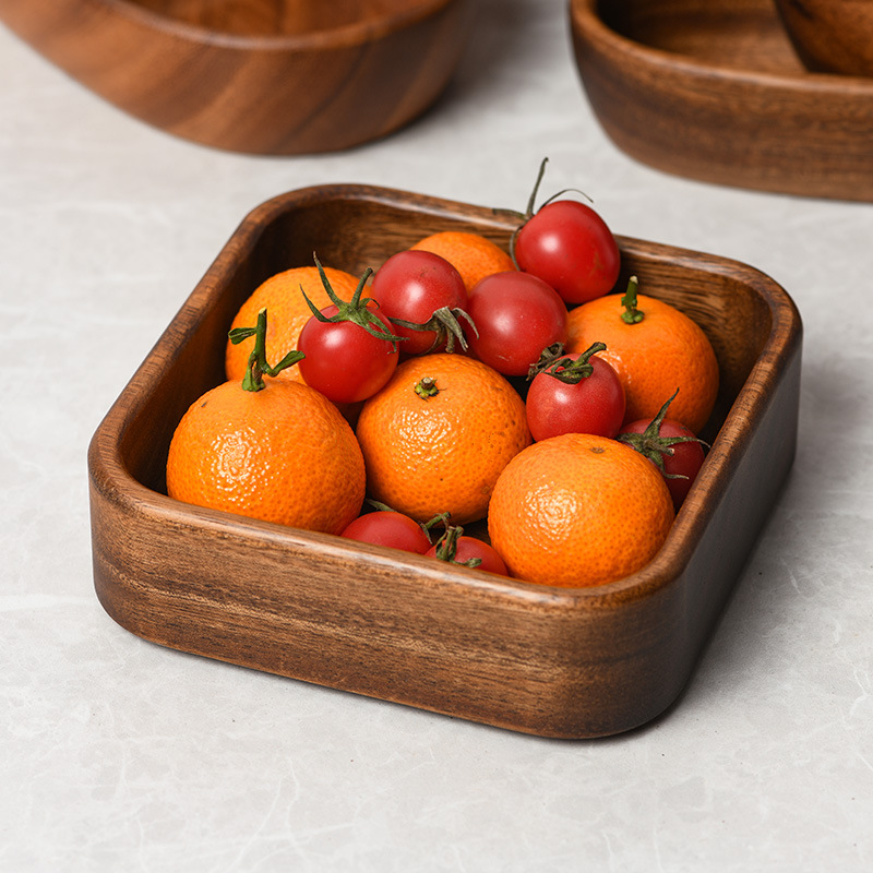 Walnut wood exquisite fruit plate, salad bowl, solid wood tray, rectangular household snack and fruit serving dish, acacia wood dinner plate-Lovesyouforever