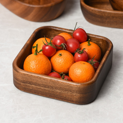 Walnut wood exquisite fruit plate, salad bowl, solid wood tray, rectangular household snack and fruit serving dish, acacia wood dinner plate-Lovesyouforever