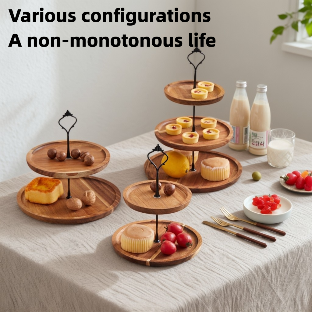 Simple and elegant double-layer dry fruit tray for living room, fruit storage tray, three-layer candy and snack tray, multi-layer wooden tray-Lovesyouforever