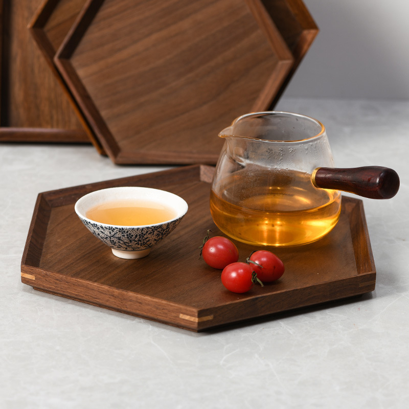 Black walnut solid wood tray, rectangular wooden tray, Japanese-style household fruit plate, wooden red tray, tea tray-Lovesyouforever