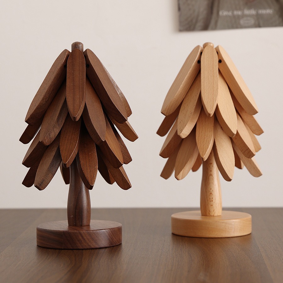 A tree-shaped heat-resistant mat made of solid wood, suitable for high temperatures, for home use in the living room, kitchen, and dining table; creative wooden placemat and anti-scald pot mat-Lovesyouforever