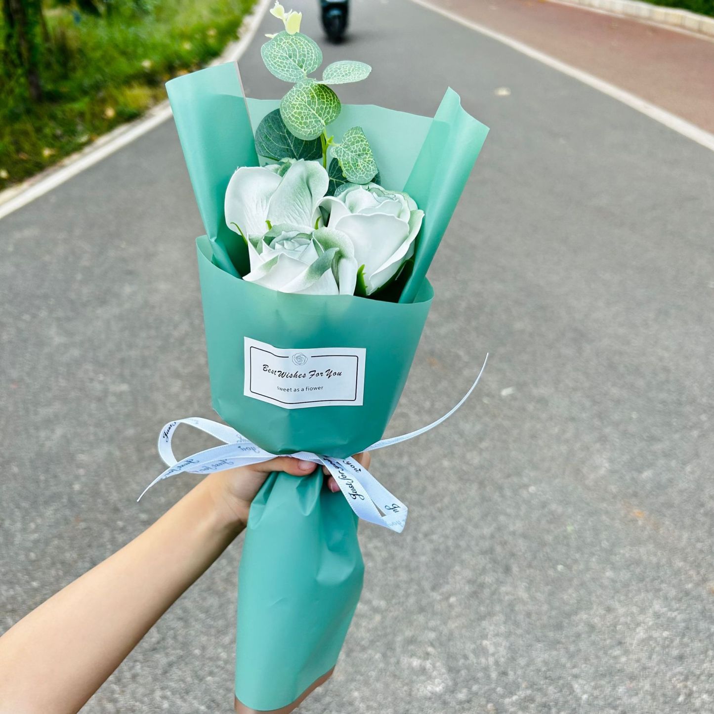 Finished crushed ice blue rose bouquet, soap flowers, Qixi Festival gift, graduation bouquet, gift for best friend, photo decoration, artificial flowers-Lovesyouforever