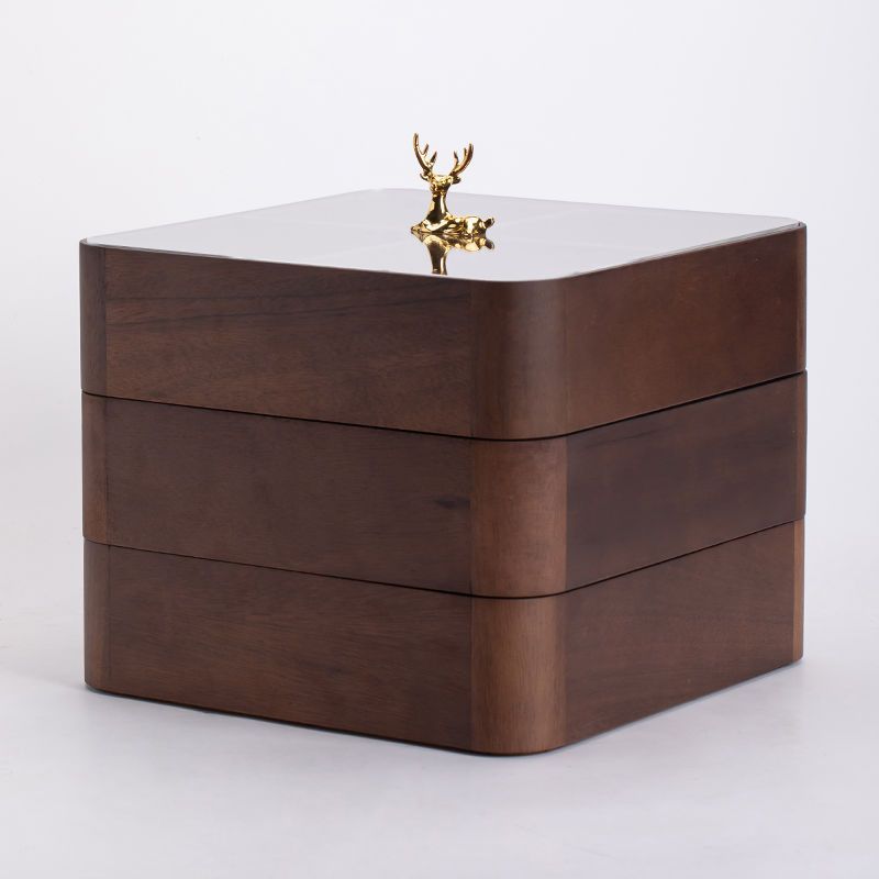 Walnut wood "Yilu" (with you) stackable snack, seed, fruit tray with lid, living room tea set storage box, dry fruit box-Lovesyouforever