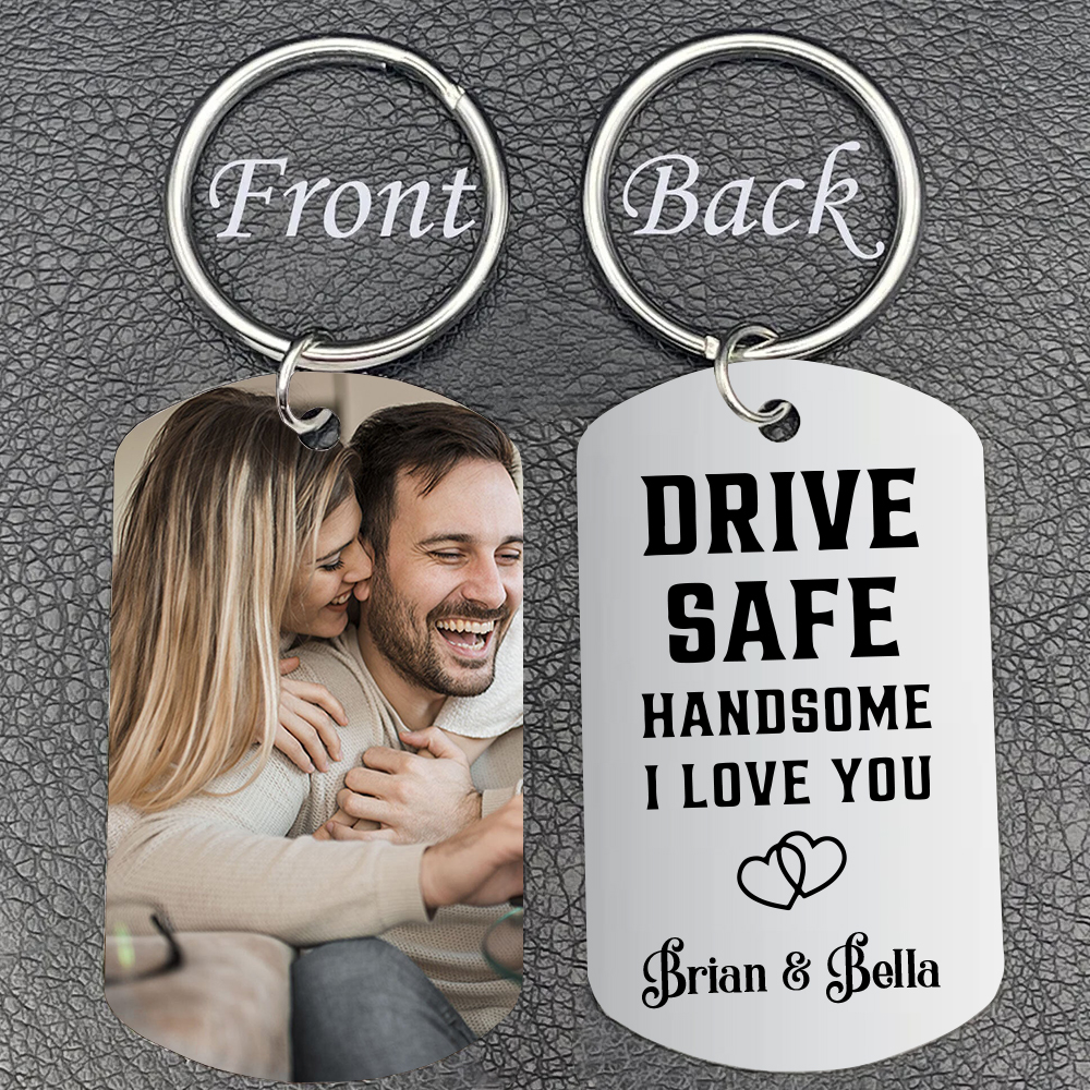 Custom Couple Photo Keychain With Name, Personalized Drive Safe Keychain for Boyfriend/Him-Lovesyouforever