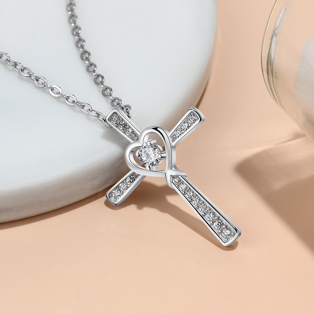 Copper Cross and Heart Pendant Necklace for Women-Lovesyouforever
