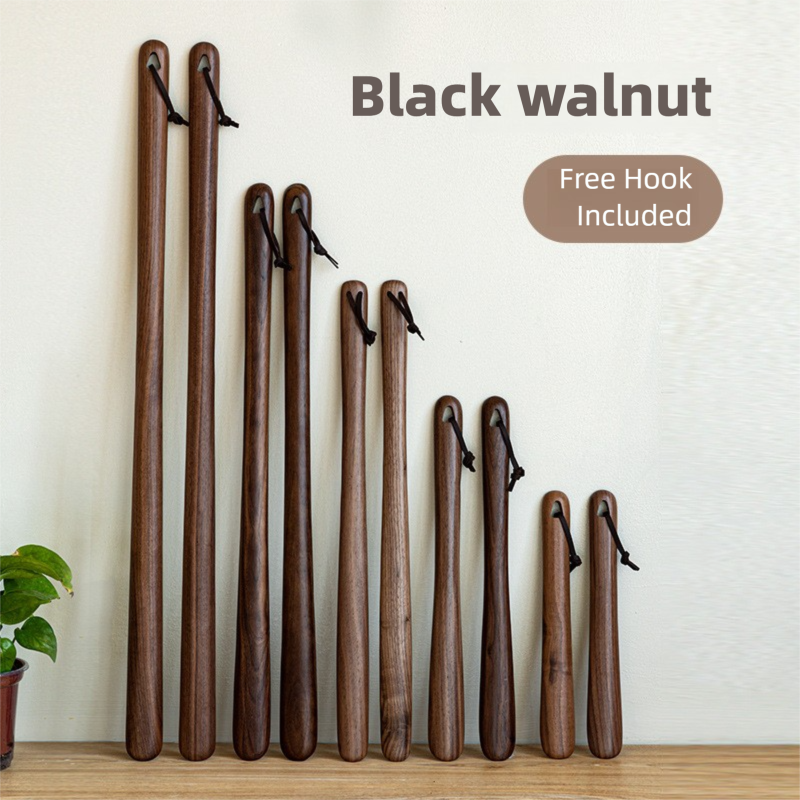 Walnut wood shoehorn, beech wood household shoe puller, shoe handle, shoe lifter, long-handled shoehorn, shoe lifter-Lovesyouforever