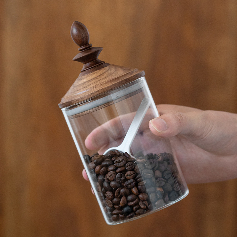 Retro Japanese-style household high borosilicate glass jar, sealed jar with wooden lid, kitchen storage jar, tea jar, coffee storage jar-Lovesyouforever