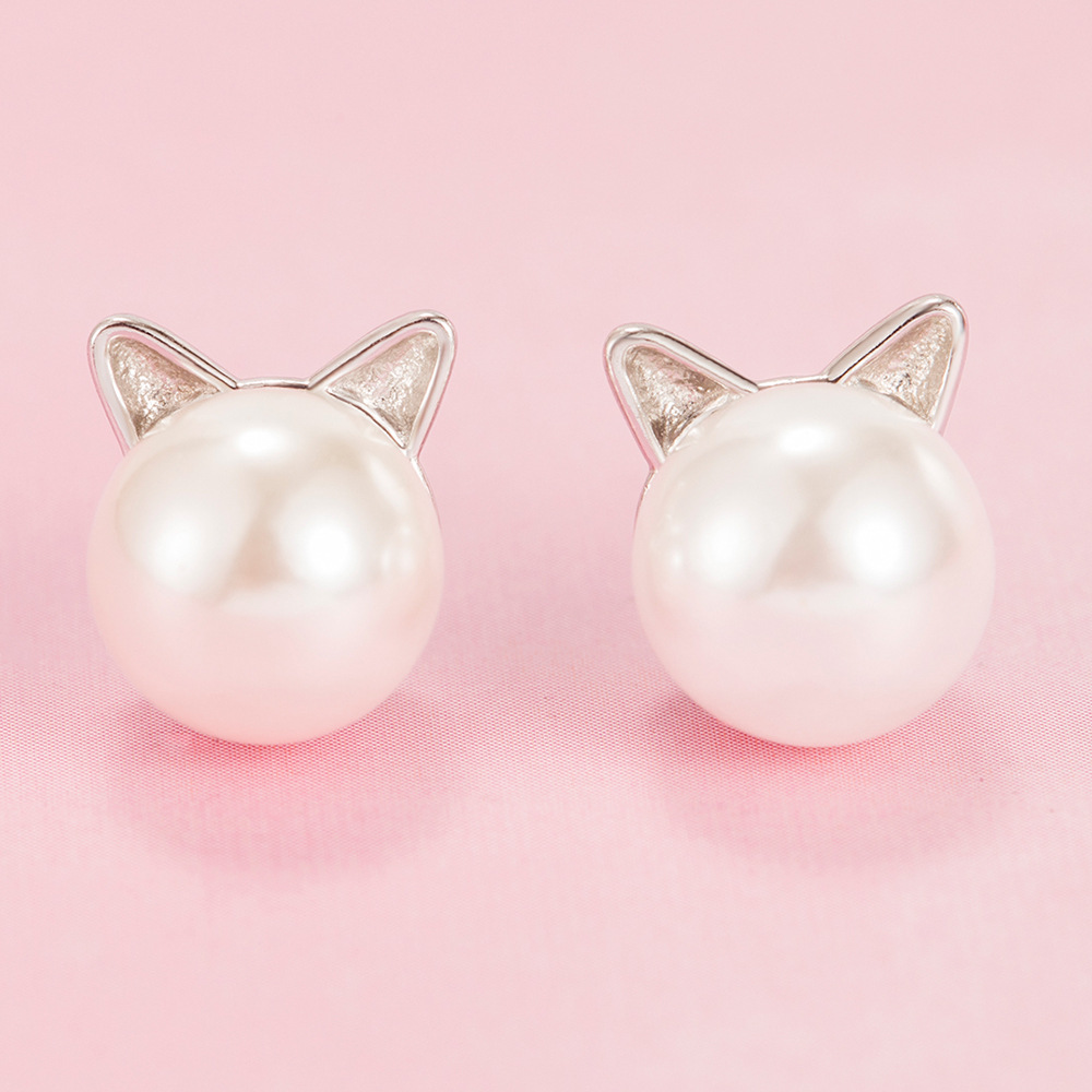 Kitten Shape Pearl Earrings For Woman-Lovesyouforever