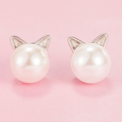 Kitten Shape Pearl Earrings For Woman-Lovesyouforever