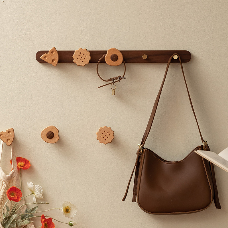 Solid wood coat hook, over-the-door hook, no-drill wall-mounted coat rack, wall-mounted storage hook, adhesive hook, strong load-bearing-Lovesyouforever