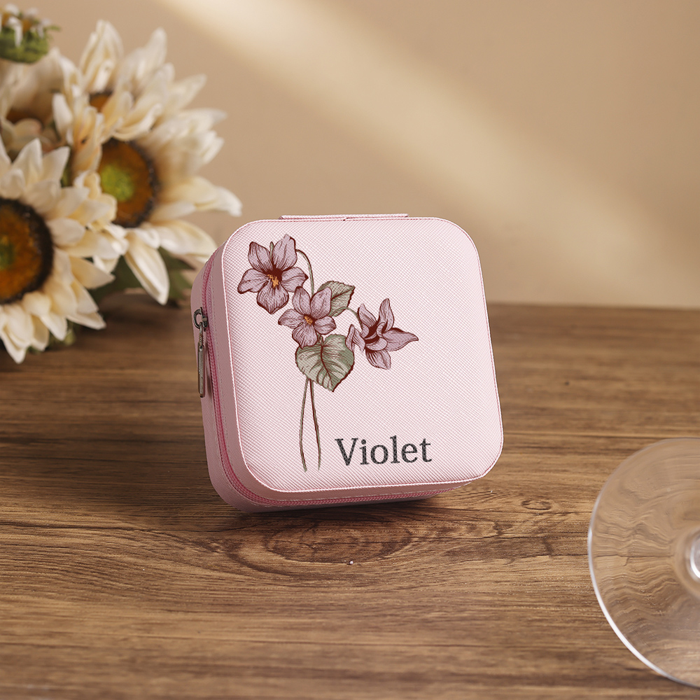 Square Jewelry Storage Box-Personalised 1 Name Customized Birthflower Storage Box In Various Colors-Lovesyouforever