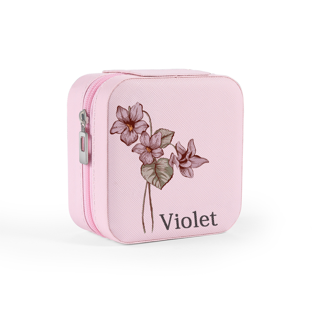 Square Jewelry Storage Box-Personalised 1 Name Customized Birthflower Storage Box In Various Colors-Lovesyouforever