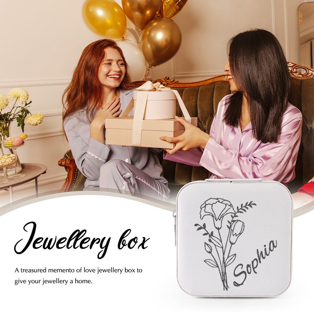 Square Jewelry Storage Box-Personalised 1 Name Customized Birthflower Storage Box In Various Colors-Lovesyouforever