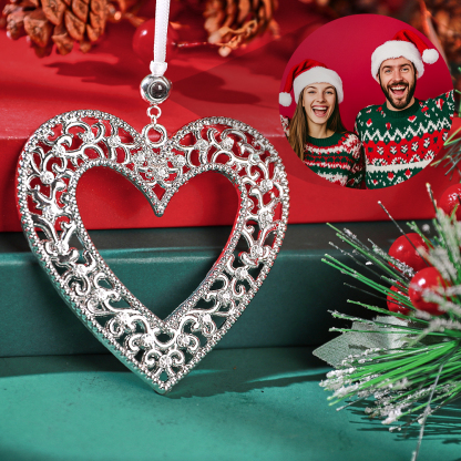 Personalized Christmas Projection Ornaments Heart Shape for Christmas Tree Custom Photo Ornaments Christmas Gifts For Family For Lover-Lovesyouforever