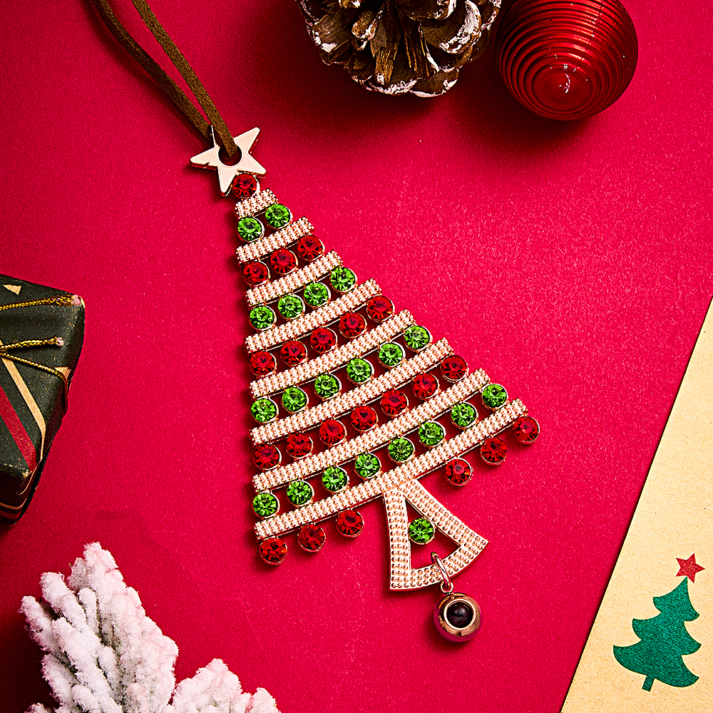 Personalized Photo Projection Ornaments Diamond Christmas Tree Shape Ornaments Christmas Tree Decoration Ornaments for Christmas Gifts-Lovesyouforever