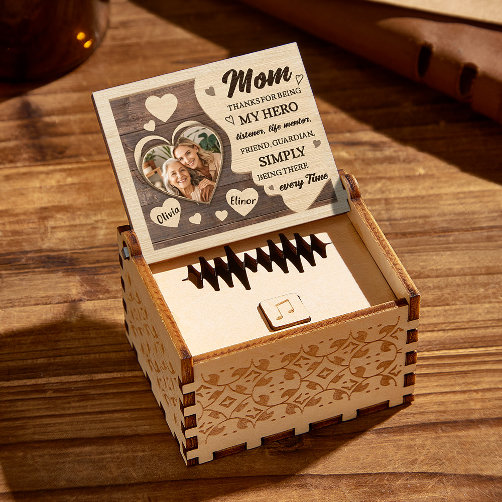 Personalized Wooden Photo Music Box Custom Heart Music Box Gift for Mother-Lovesyouforever