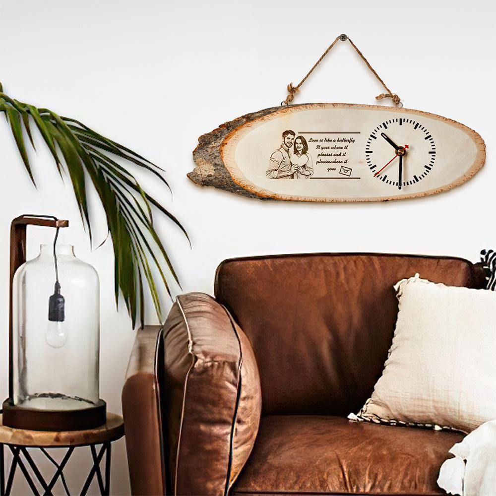 Costom Engraved Photo Timber Wall Clock Best Gift For Your Lover 12*32cm-Lovesyouforever