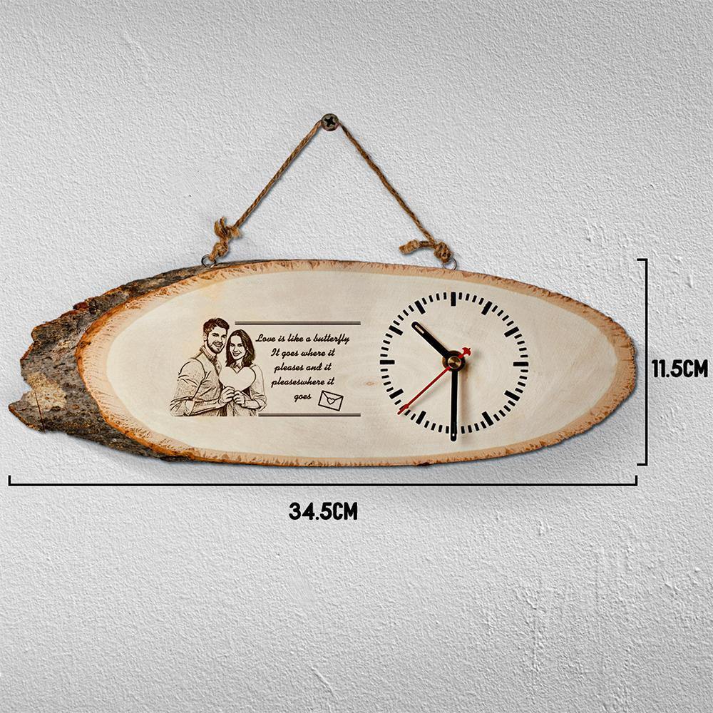 Costom Engraved Photo Timber Wall Clock Best Gift For Your Lover 12*32cm-Lovesyouforever