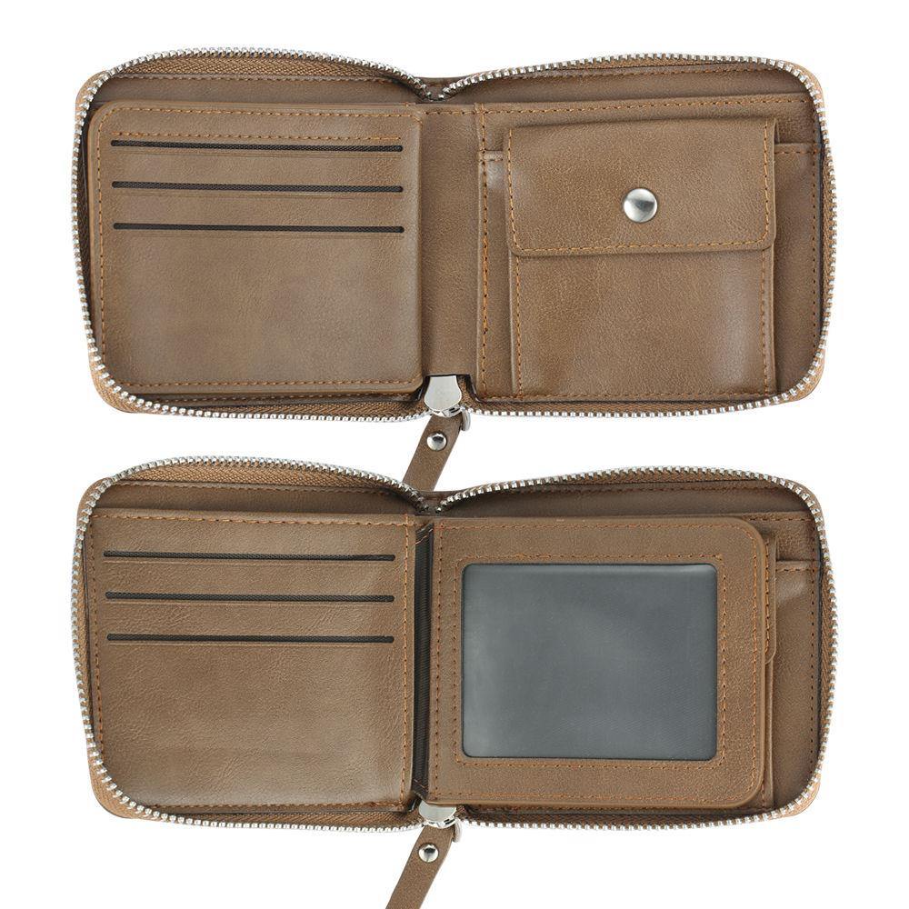 Custom Inscription Photo Engraved Wallet with Zipper, Short Style - Brown Leather-Lovesyouforever