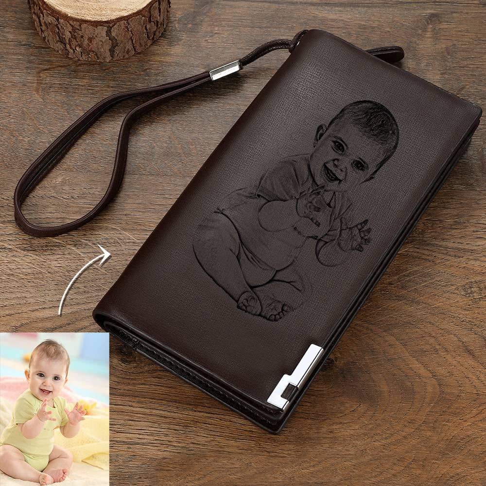 Custom Photo Engraved Wallet Leather Men's Wallet Coffee-Lovesyouforever