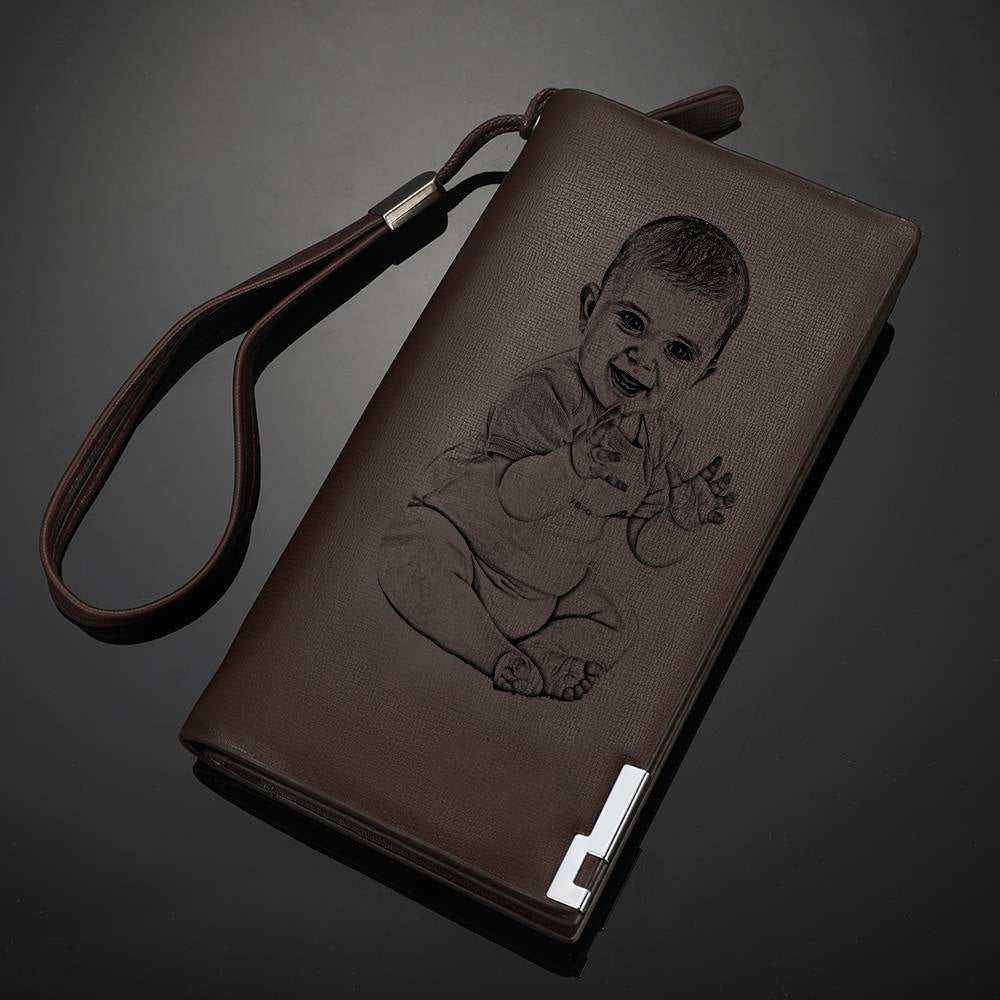 Custom Photo Engraved Wallet Leather Men's Wallet Coffee-Lovesyouforever